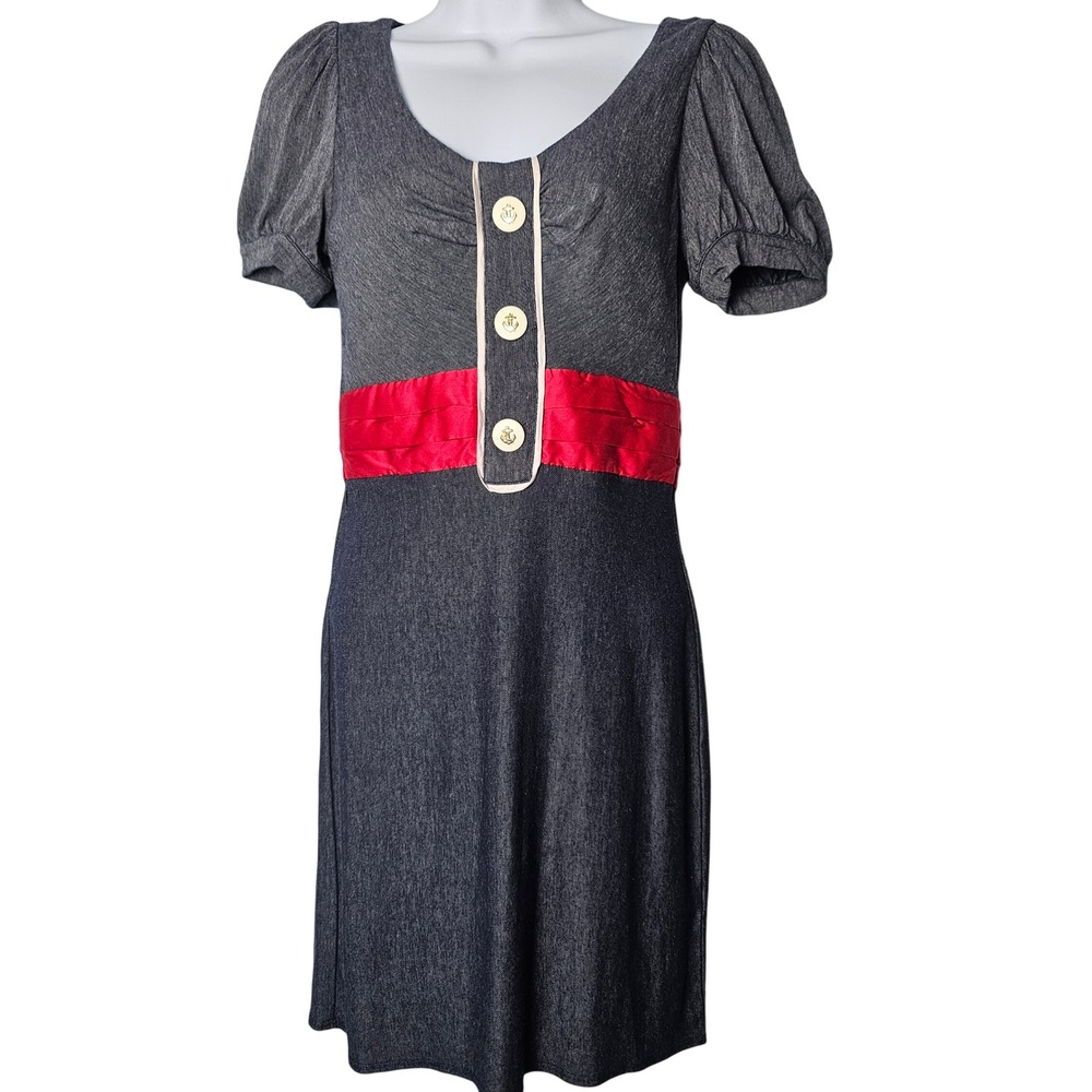 Voom by Joy Han Gray Red Waist‎ Retro 50s Rockabilly Pinup Dress S USA Made